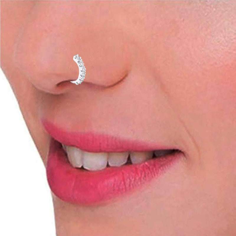 Mahi Simple and Elegant Non Piercing Nose Ring with Cubic Zirconia Stones for Women (NR1100170R)