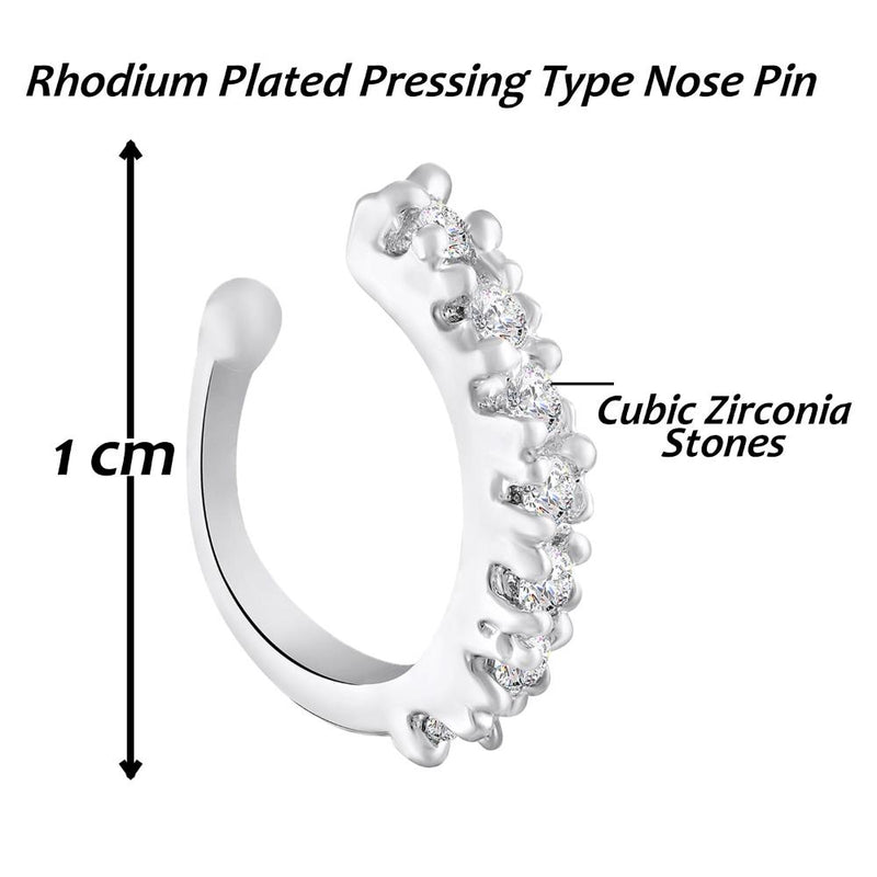 Mahi Simple and Elegant Non Piercing Nose Ring with Cubic Zirconia Stones for Women (NR1100170R)