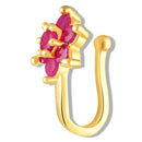 Mahi Gold Plated Red Ruby Non-Piercing Floral Cluster Adjustable Nose Ring | U-Shape Nath Style for Women (NR1100175GRed)