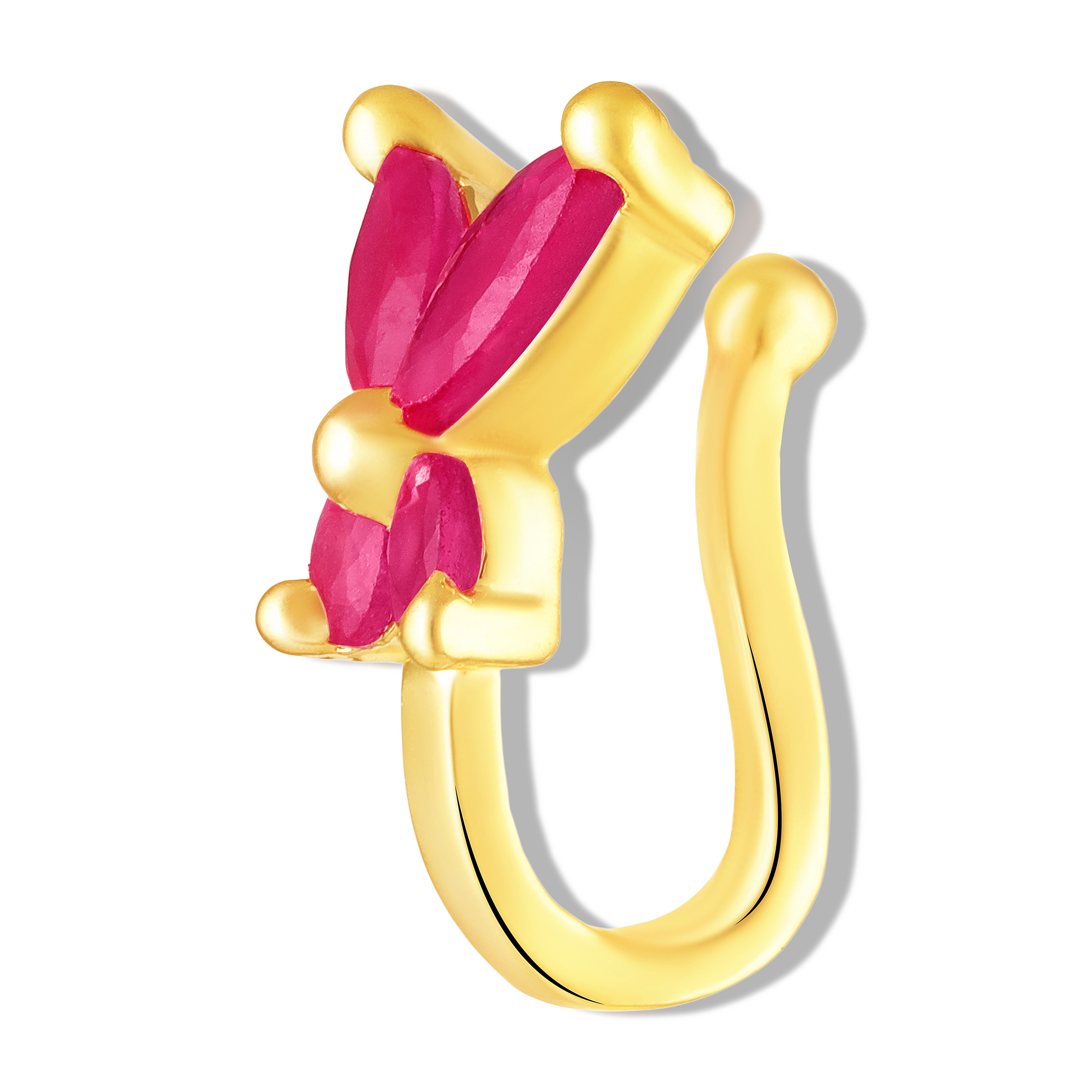 Mahi Gold Tone Red Ruby Floral Non-Piercing Adjustable Nose Ring for Women (NR1100177GRed)