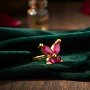 Mahi Gold Tone Red Ruby Floral Non-Piercing Adjustable Nose Ring for Women (NR1100177GRed)