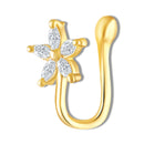 Mahi Floral Crystals Studded Non-Piercing Adjustable 5-Petal Flower Design Nose Ring | Lightweight Floral Nose Pin for Women (NR1100178GWhi)