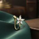 Mahi Floral Crystals Studded Non-Piercing Adjustable 5-Petal Flower Design Nose Ring | Lightweight Floral Nose Pin for Women (NR1100178GWhi)