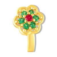 Mahi Gold-Tone Non-Piercing Floral Adjustable Nose Ring with Red & Green Crystals for Women (NR1100179GMul)