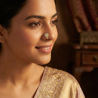 Mahi Floral Sparkling Crystals Gold-Tone Non Pierced Nose Ring (Nose Pin) for Women & Girls (NR1100180GWhi)