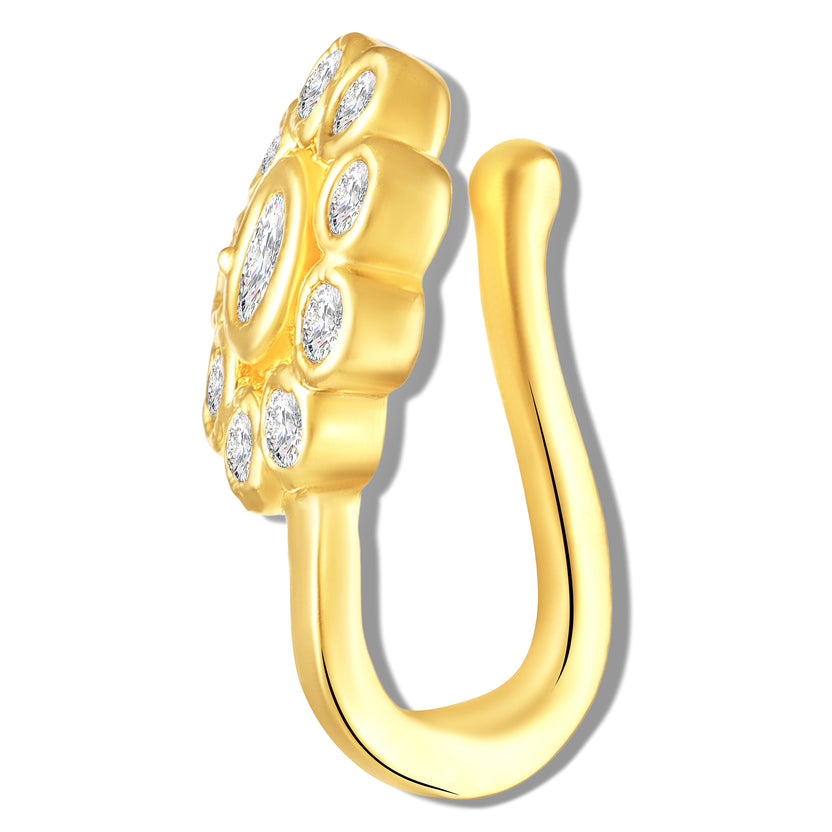 Mahi Floral Sparkling Crystals Gold-Tone Non Pierced Nose Ring (Nose Pin) for Women & Girls (NR1100180GWhi)