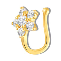 Mahi Floral Sparkling Crystals Gold-Tone Non Pierced Nose Ring (Nose Pin) for Women & Girls (NR1100182GWhi)