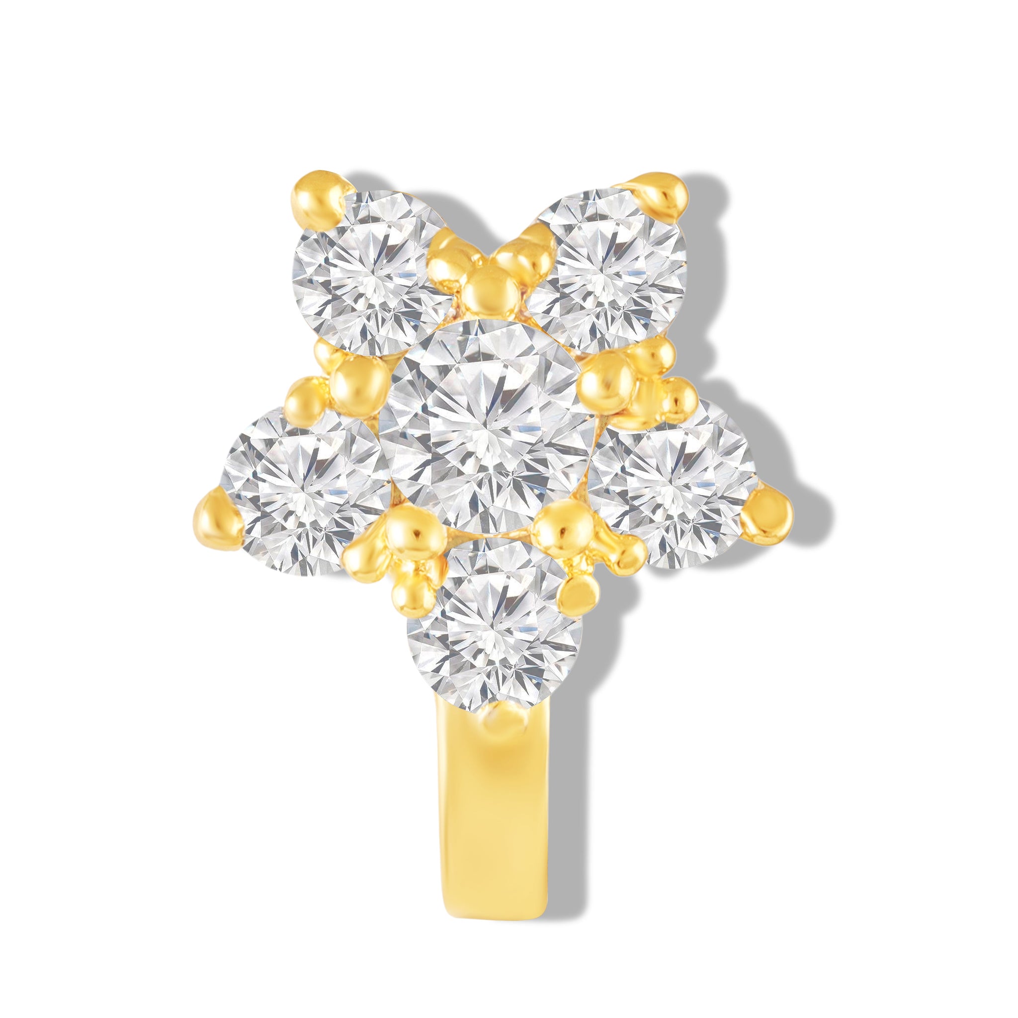 Mahi Floral Sparkling Crystals Gold-Tone Non Pierced Nose Ring (Nose Pin) for Women & Girls (NR1100182GWhi)