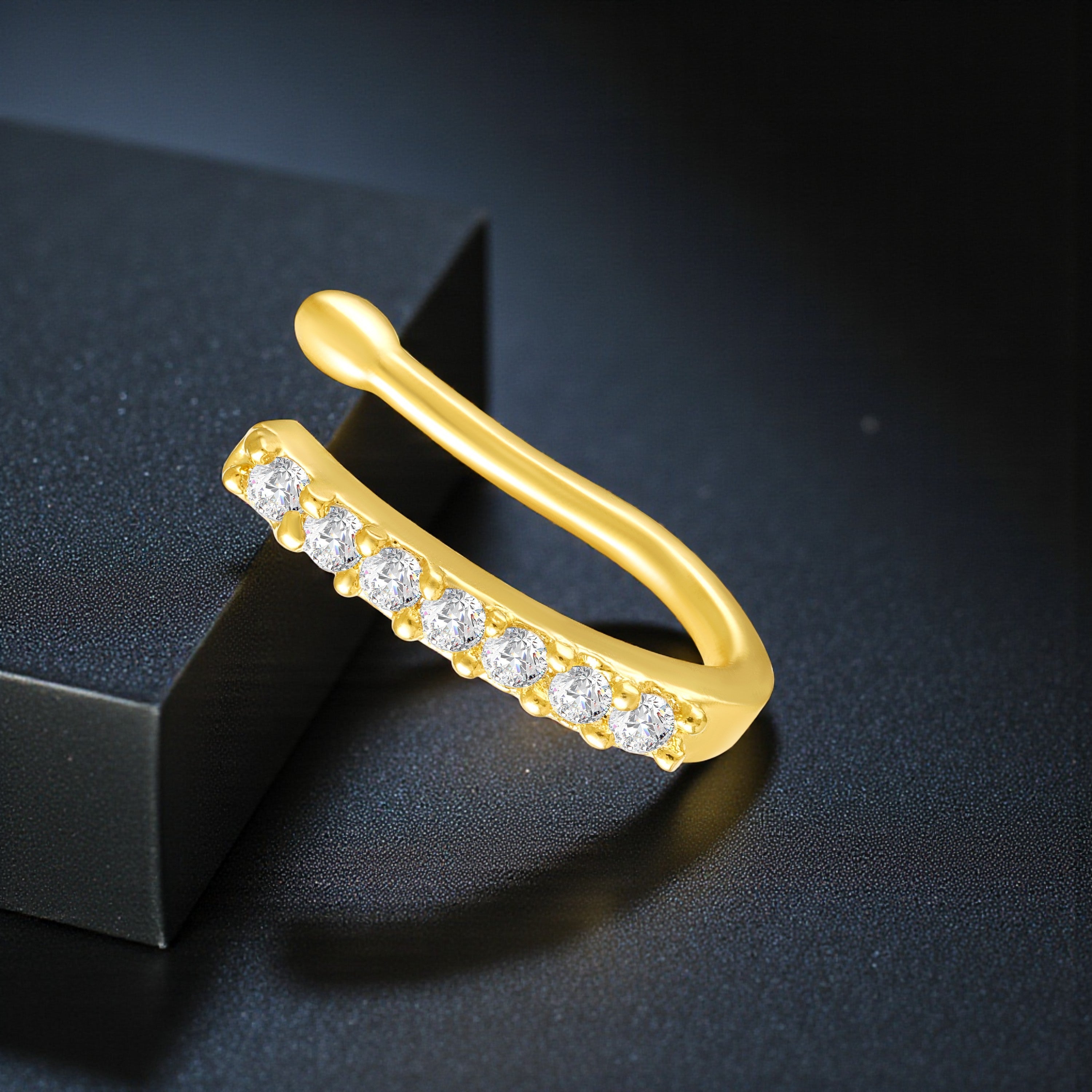 Mahi Floral Sparkling Crystals Gold-Tone Non Pierced Nose Ring (Nose Pin) for Women & Girls (NR1100183GWhi)