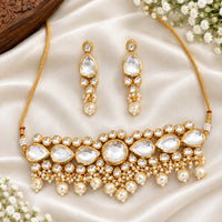Js Fashion  Fancy Design High Gold Polish Beautiful Kundan Stones Kundan Choker Style Necklace Set