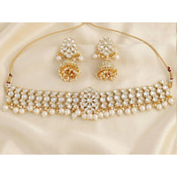 Js Fashion Stunning High Gold Kundan Stone And Pearl Choker Necklace Set 