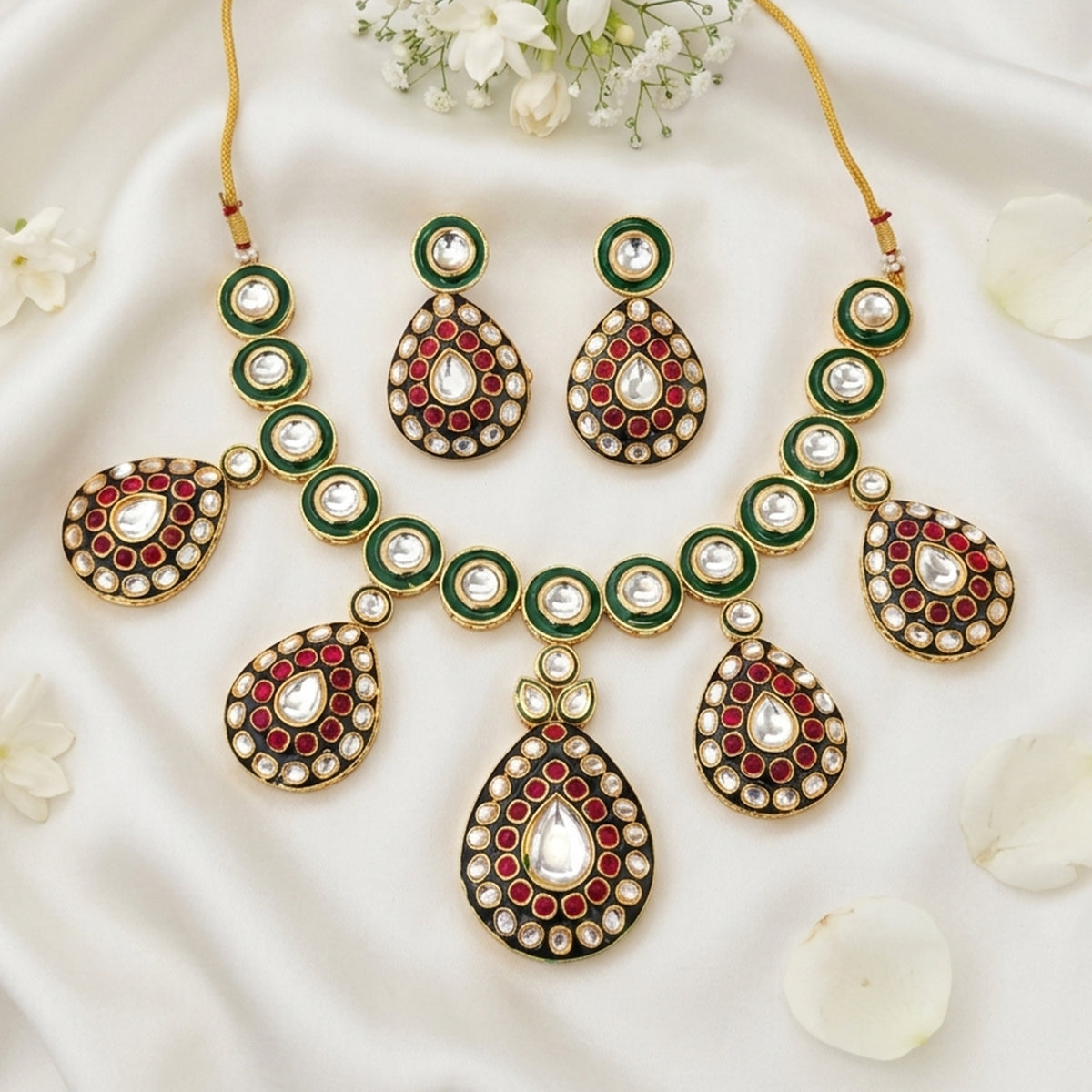 Js Fashion  Kundan Jewellery High Gold Polish Kundan Stone Party Wear Necklace Set