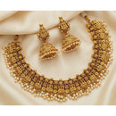 Js Fashion Matte Gold Traditional Pota Stone And Pearl Temple Necklace Set