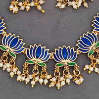 Js Fashion Exquisite Lotus Shaped Pearl Meenakari Necklace Set