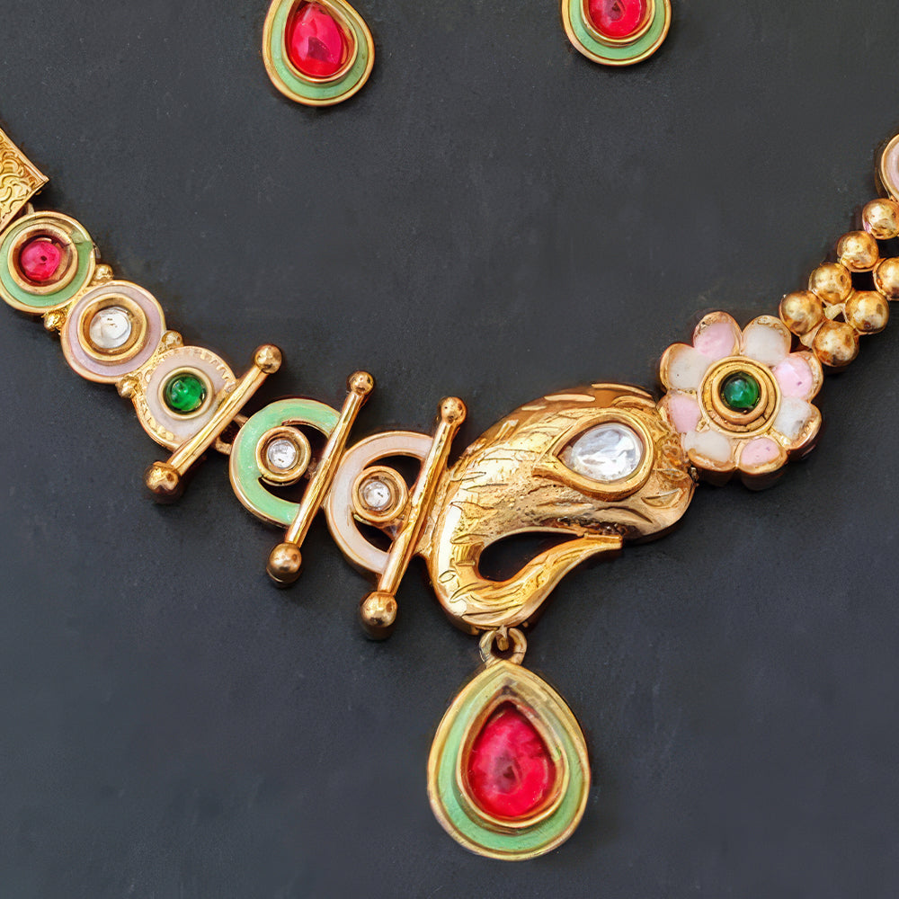 Js Fashion Royal Pota Stone And Meenakari Necklace Set