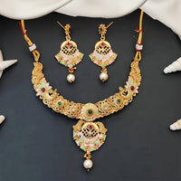 Js Fashion Premium Pota Stone And Pearl Meenakari Necklace Set