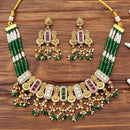 JS Fashion Premium Rajwadi Polish Pota Stone And Pearl Choker Necklace Set