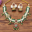 JS Fashion Premium Rajwadi Polish Pota Stone And Pearl Choker Necklace Set