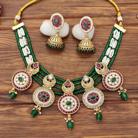 JS Fashion Premium Rajwadi Polish Pota Stone And Pearl Choker Necklace Set