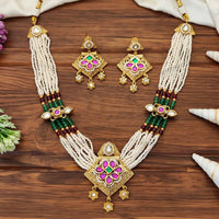 JS Fashion Premium Rajwadi Polish Pota Stone And Pearl Necklace Set