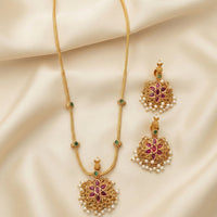 JS Fashion Premium Rajwadi Polish Pota Stone And Pearl Necklace Set