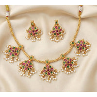 JS Fashion Premium Rajwadi Polish Pota Stone And Pearl Necklace Set