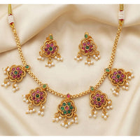 JS Fashion Premium Rajwadi Polish Pota Stone And Pearl Necklace Set