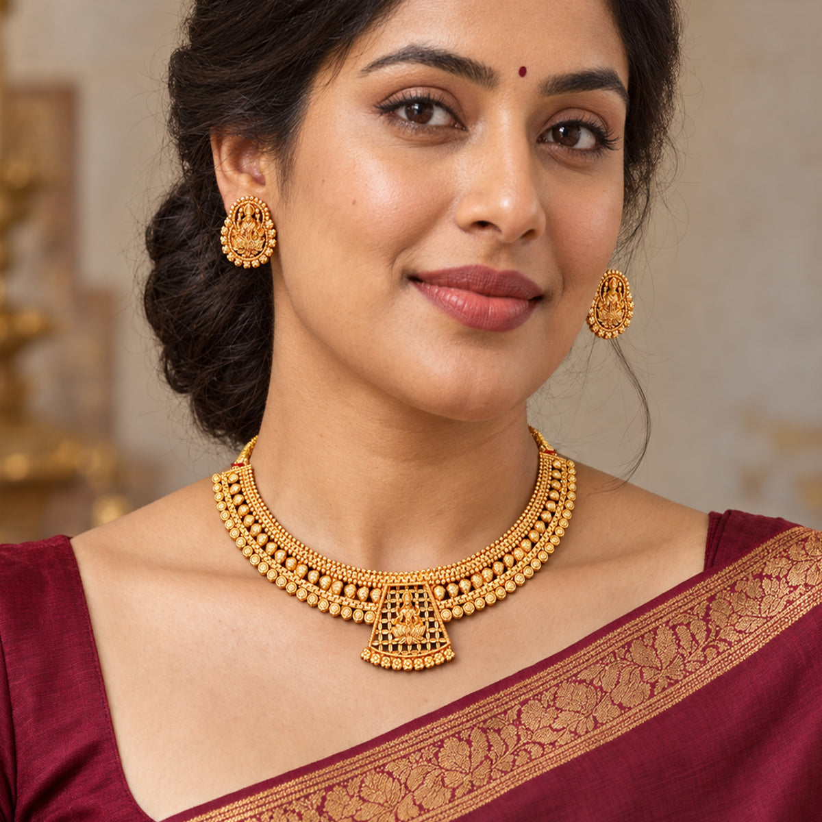 Js Fashion Beautiful Pota Stone And Pearl Necklace Set With Maching Earrings
