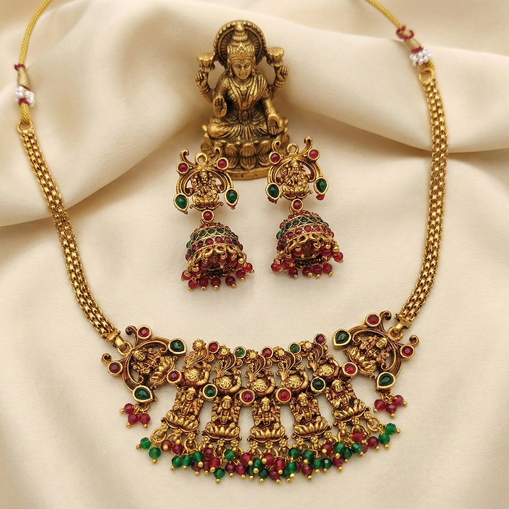 Js Fashion High Gold Pota Stone And Pearl Temple Designer Necklace Set