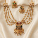 JS Fashion Premium Rajwadi Polish Pota Stone And Pearl Temple Necklace Set