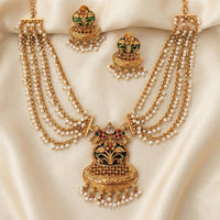 JS Fashion Premium Rajwadi Polish Pota Stone And Pearl Temple Necklace Set