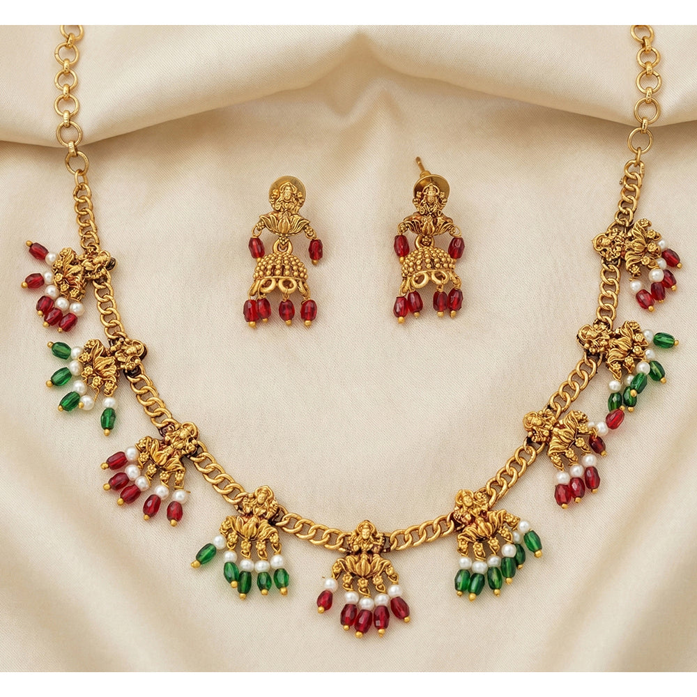 JS Fashion Premium Rajwadi Polish Pearl Temple Necklace Set