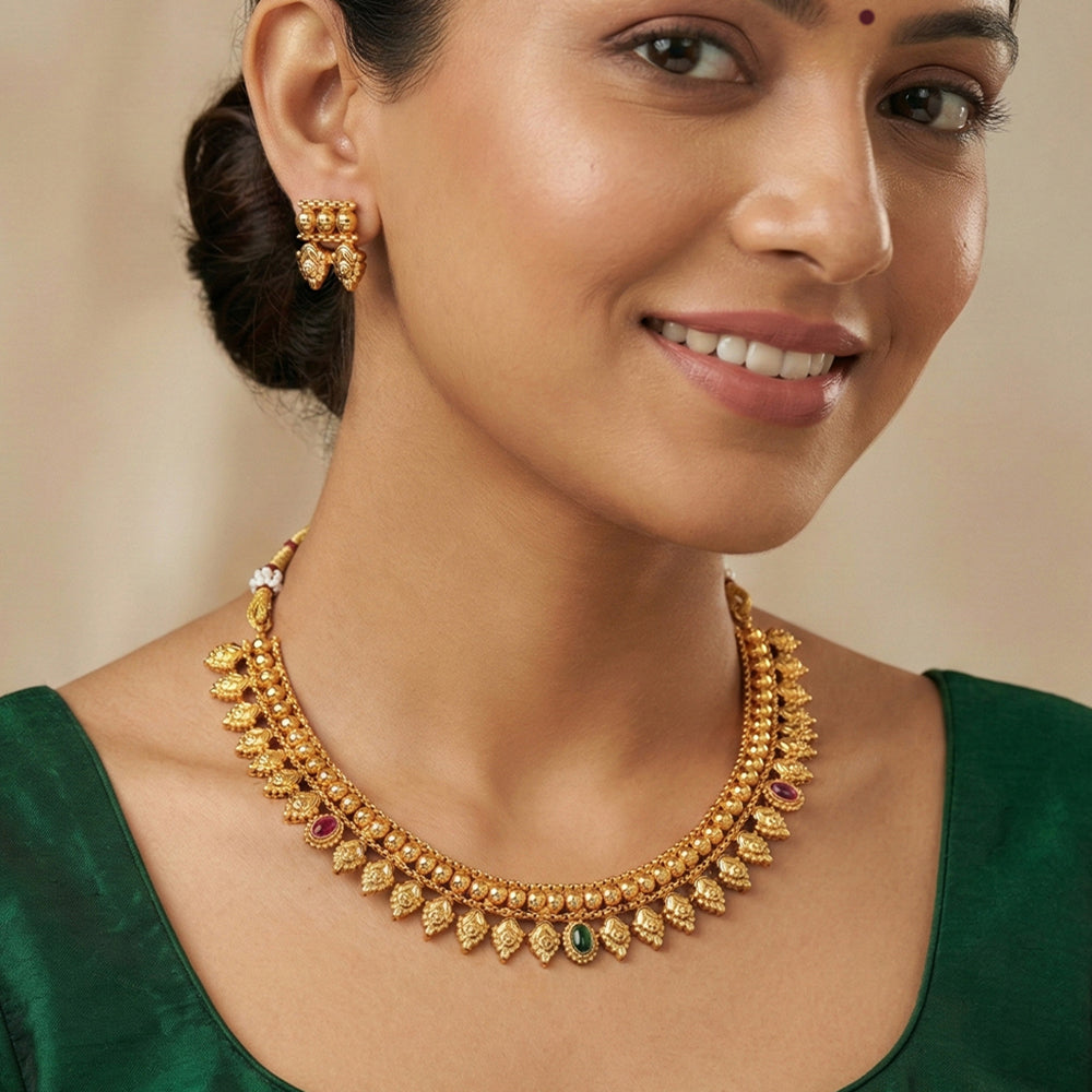 Js Fashion  High Gold Antique Temple Necklace Set with Earrings