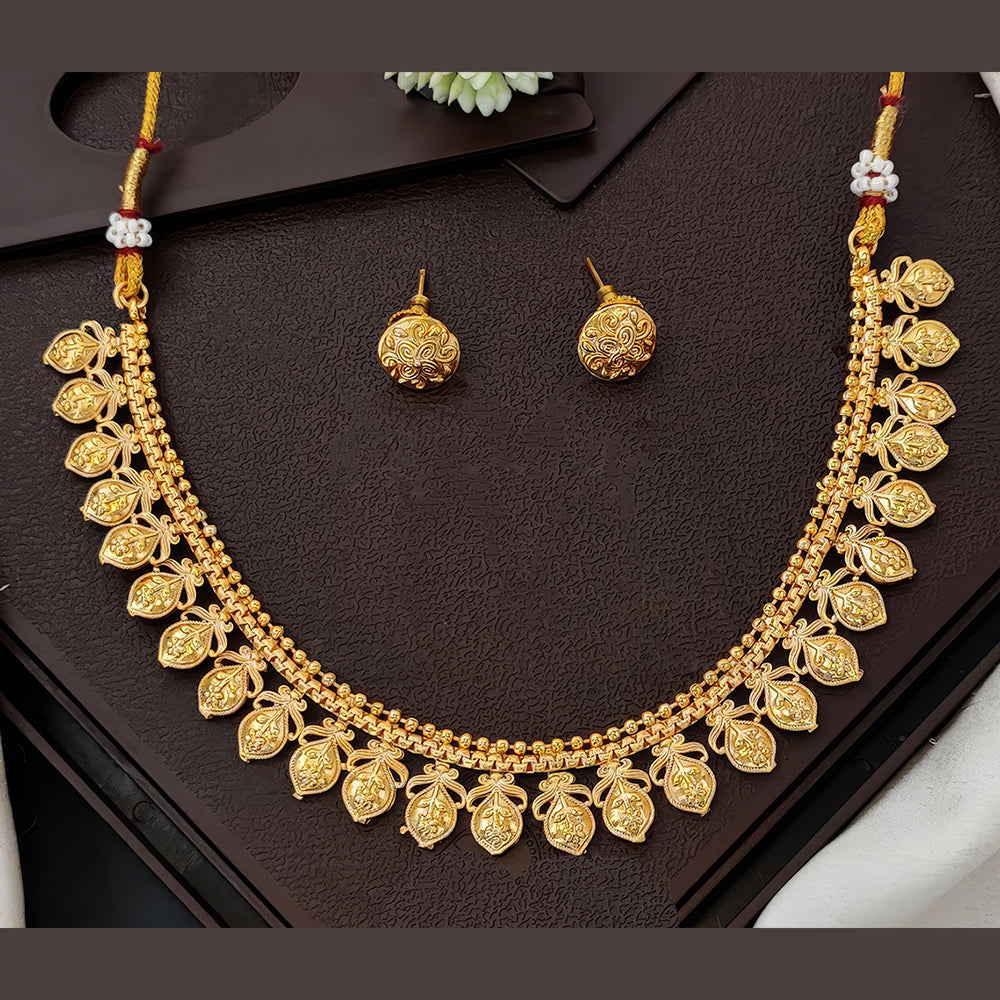 Js Fashion  High Gold Antique Leaf Design Necklace Set with Earrings