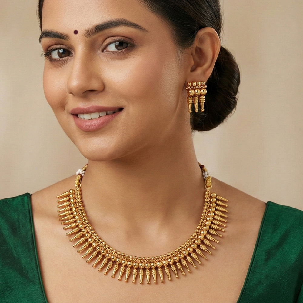 Js Fashion  High Gold Antique Spike Design Necklace Set with Earrings