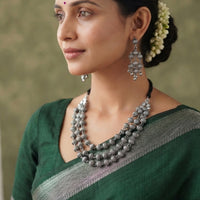 Js Fashion Oxidized Silver Beaded Designer Necklace Set