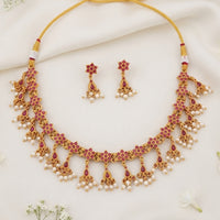 Js Fashion Beautiful Pota Stone And Pearl Necklace Set With Maching Earrings