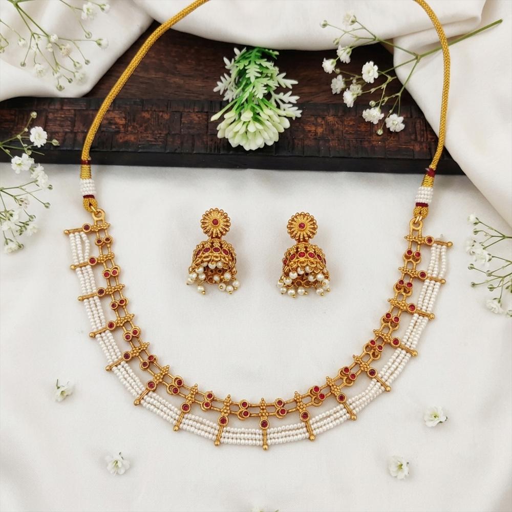 Js Fashion  Premium Antique Full Stone Pearl Necklace Set with Earrings