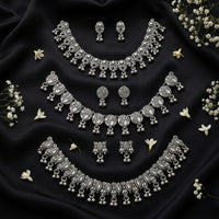 Js Fashion Oxidized Silver Beaded Designer Necklace Set