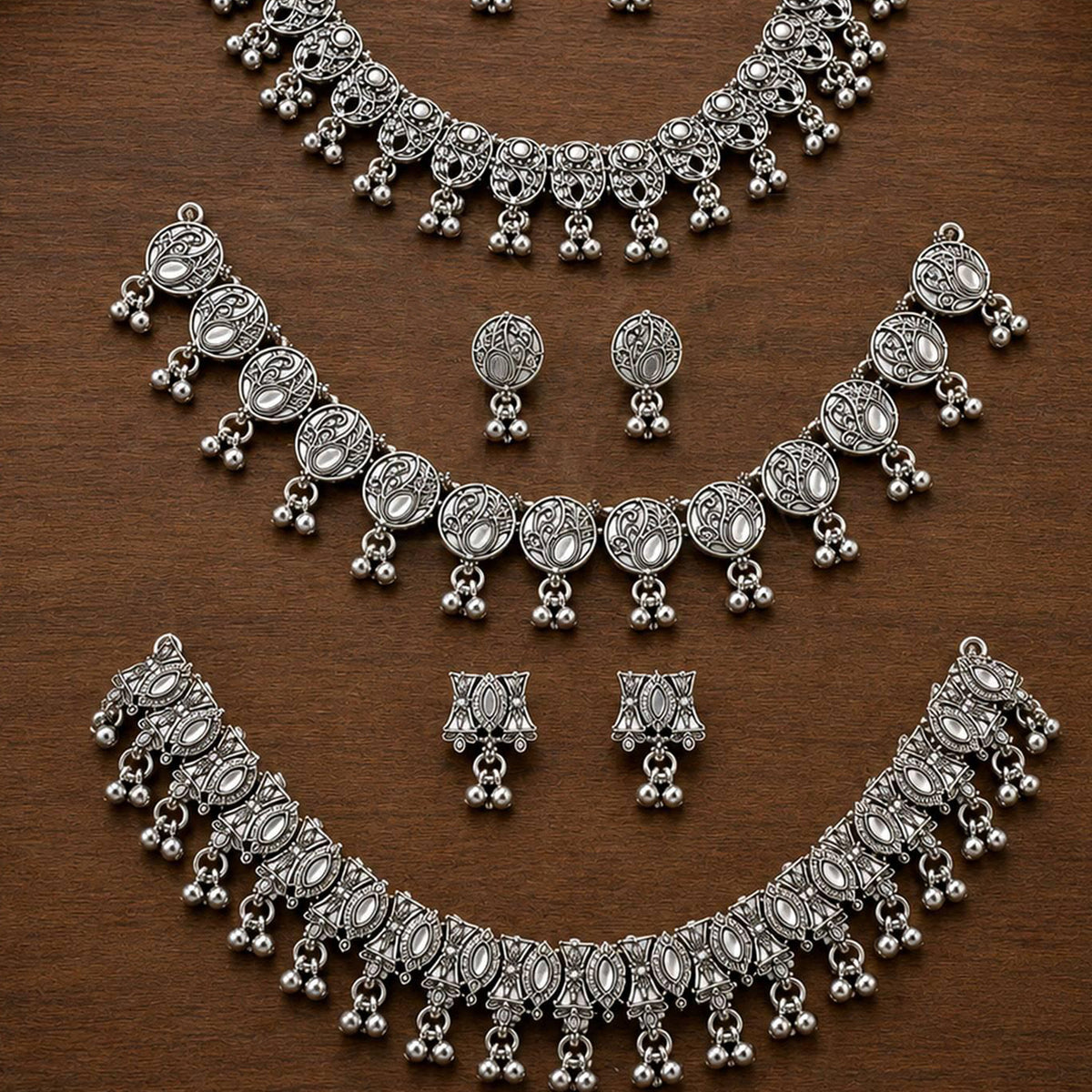 Js Fashion Oxidized Silver Beaded Designer Necklace Set