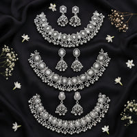 Js Fashion Oxidized Silver Beaded Designer Necklace Set
