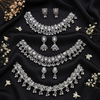 Js Fashion Oxidized Silver Beaded Designer Necklace Set
