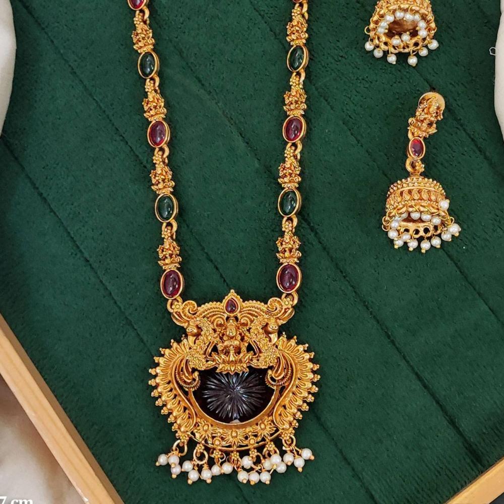 Js Fashion  Designer Temple Jewellery Necklace Set with Jhumka Earrings