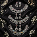Js Fashion Pack of 3 Oxidized Silver Multicolor Stone Necklace Set