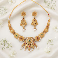 Js Fashion Beautiful Pota Stone And Pearl Necklace Set With Maching Earrings
