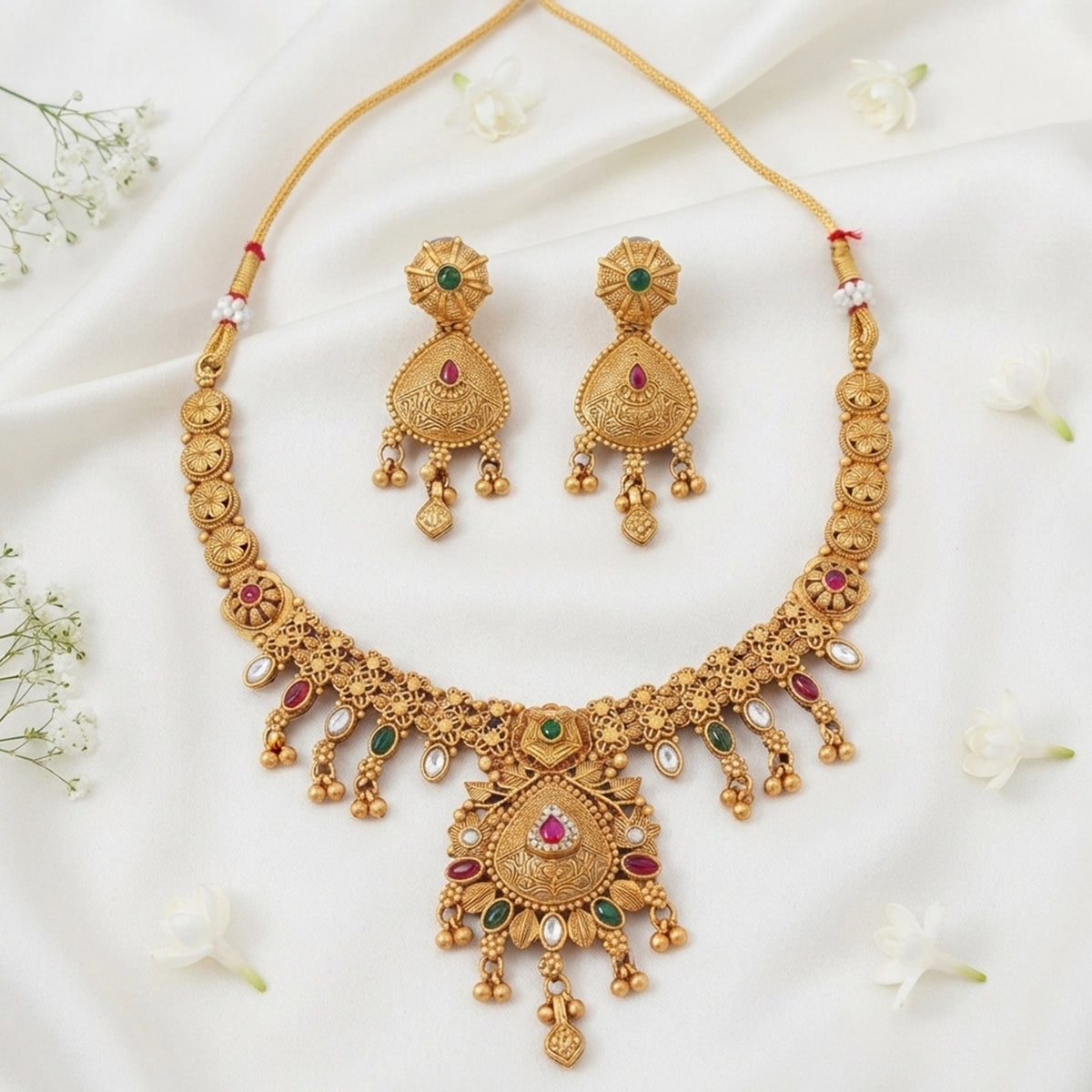 Js Fashion Beautiful Pota Stone And Pearl Necklace Set With Maching Earrings
