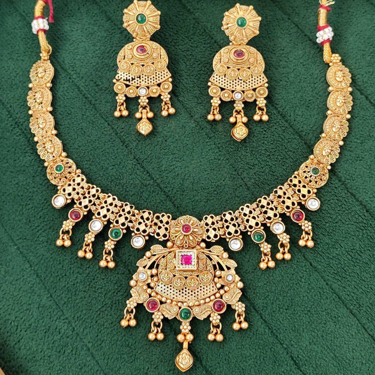 Js Fashion Beautiful Pota Stone And Pearl Necklace Set With Maching Earrings
