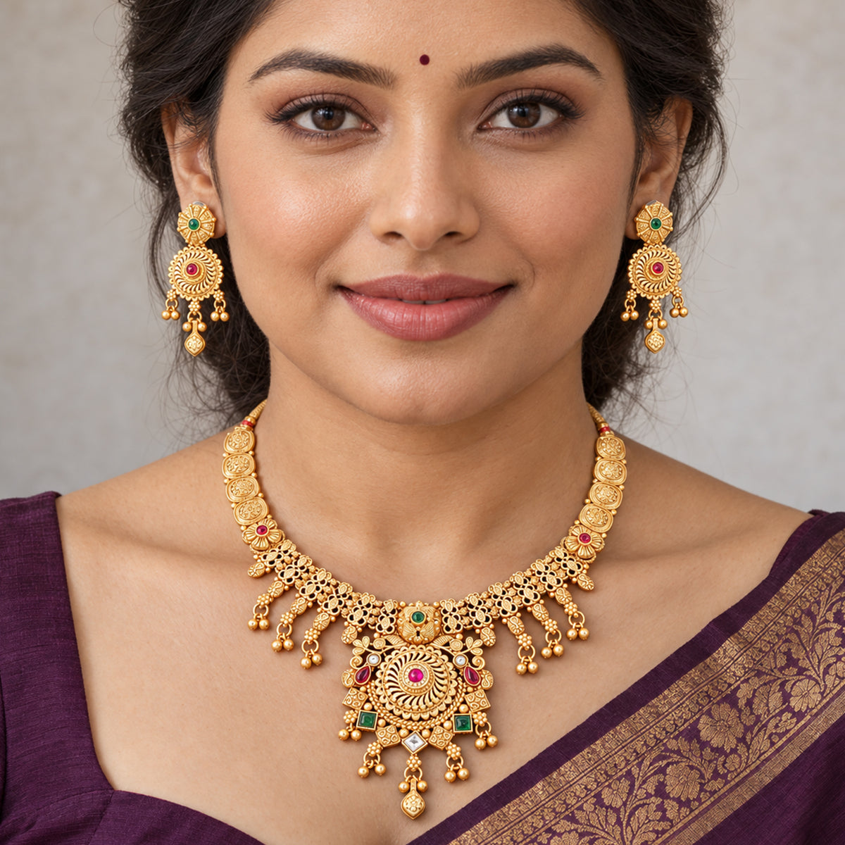 Js Fashion Beautiful Pota Stone And Pearl Necklace Set With Maching Earrings