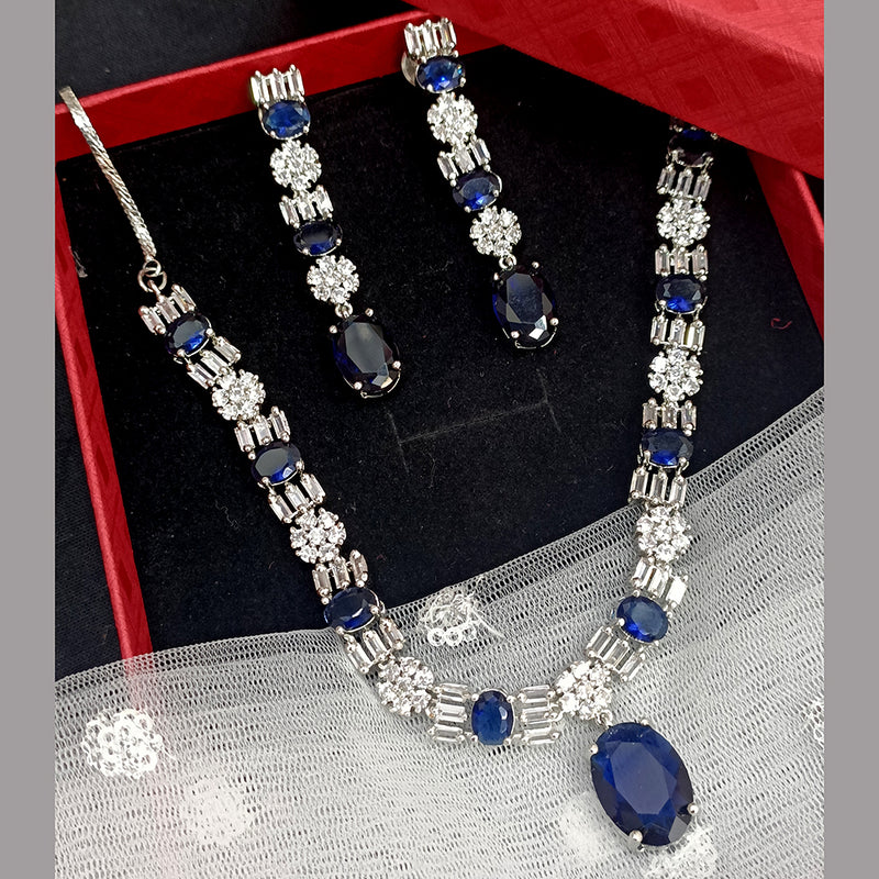 Exotica Collection American Diamond Blue Necklace Set