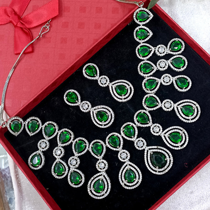 Exotica Collection American Diamond Emrald Necklace Set